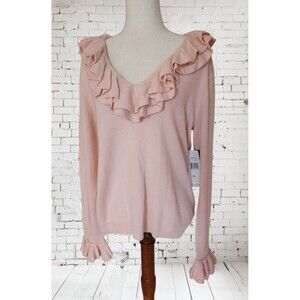 NWT Lauren Ralph Lauren XL Cashmere Silk Blush Pink Long Sleeve Ruffle Sweater